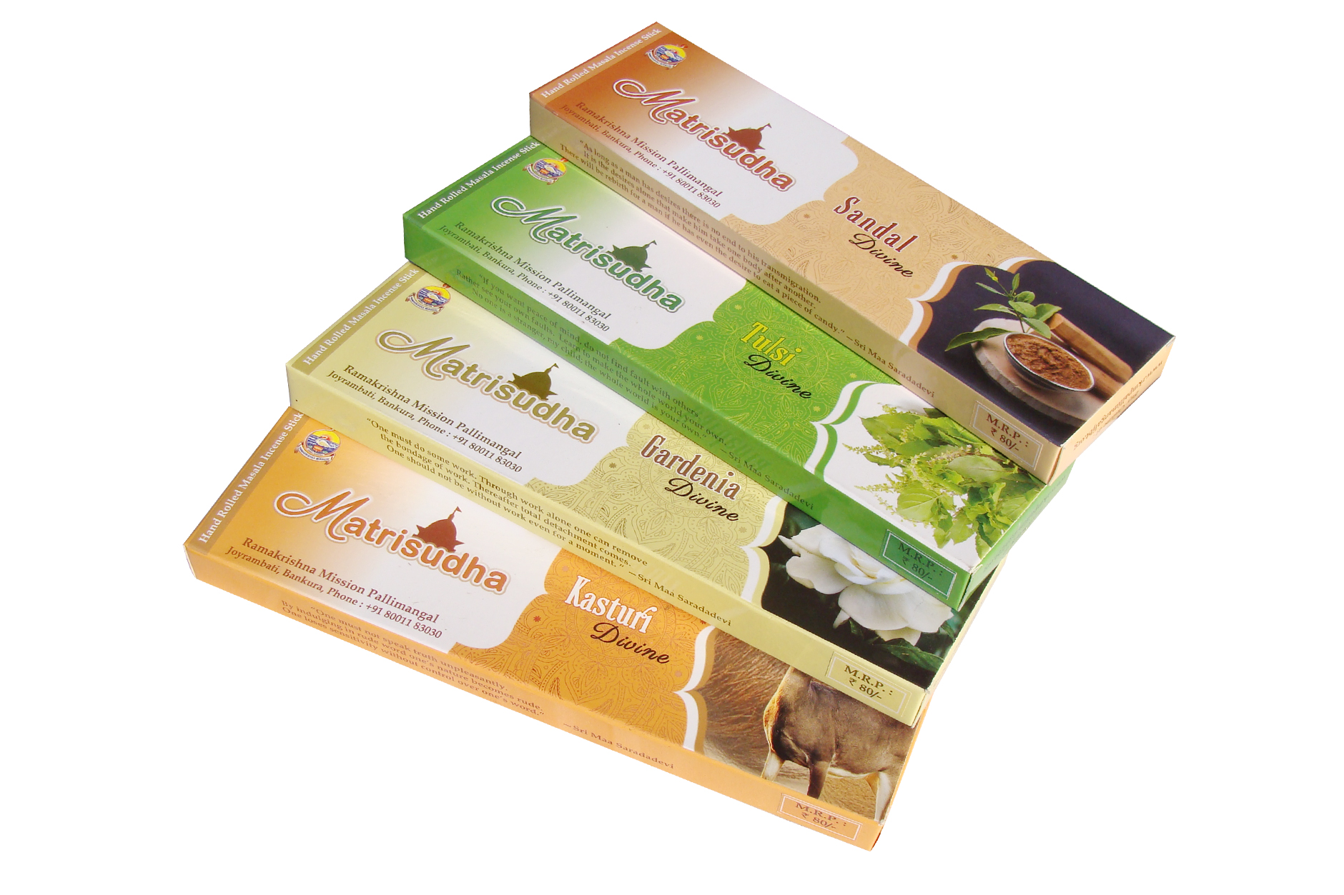 matrisudha-sandal-tulsi-gardenia-and-kasturi-hand-rolled-dhoop-masala-incense-100gms-pack-of-4