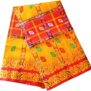 Bengal handloom Katki Saree| Tant | 100% Pure Cotton  | Red And Yellow Colour