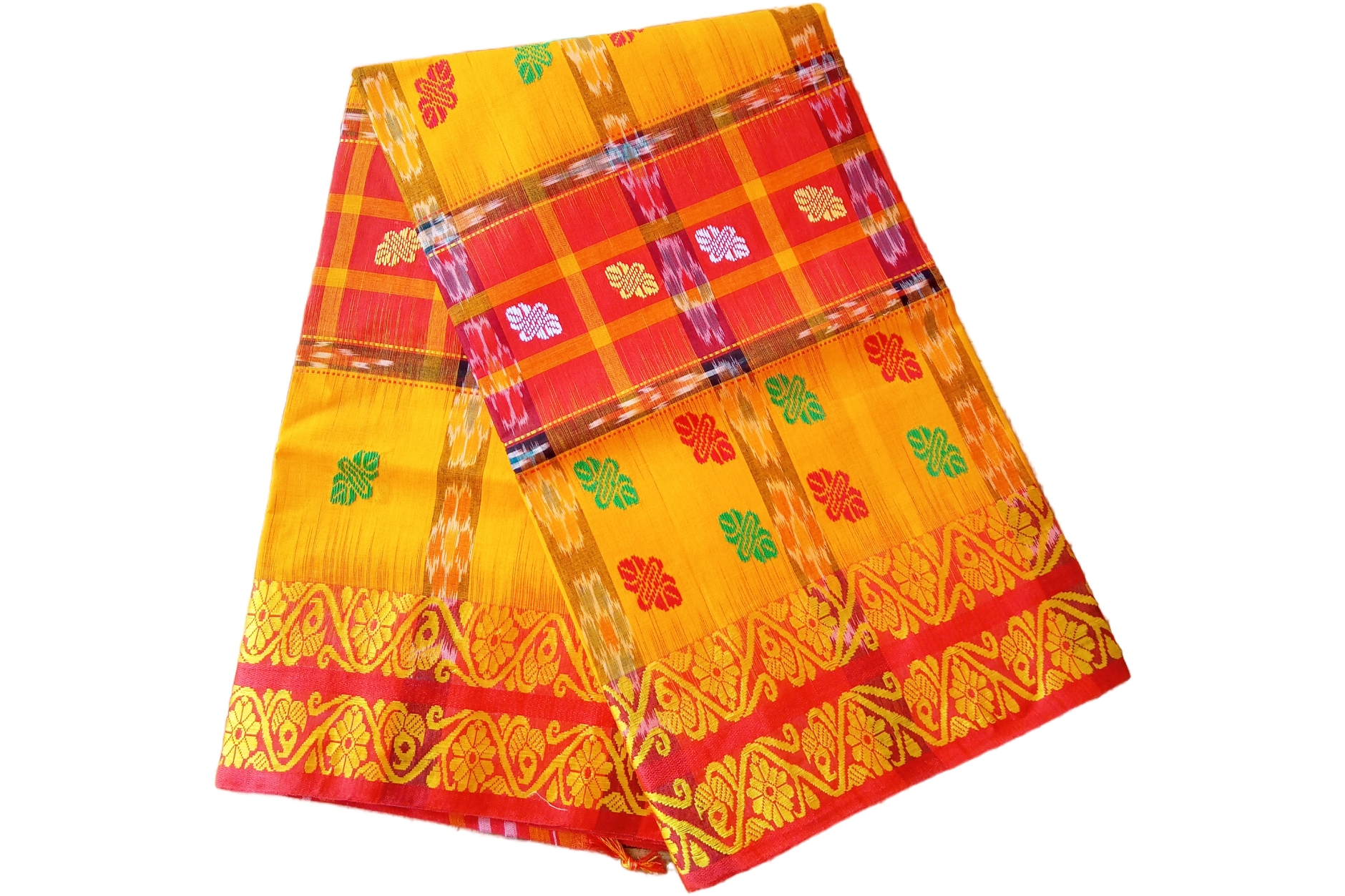 bengal-handloom-katki-saree-tant-100-pure-cotton-red-and-yellow-colour