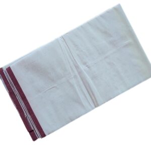 Handloom 100% Pure Cotton Dhoti |White body & Maroon border | [200 x 47 inch]