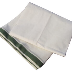 Handloom 100% Pure Cotton Dhoti |White body & Green border | [200 x 47 inch]