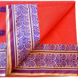 Bengal handloom Saree| Tant | 100% Pure Cotton  | Cherry And Blue Colour