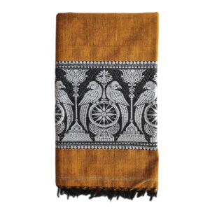 Dark Yellow Cotton Design Shawl | Chadar Knitted Handloom [80 x 38 inch]
