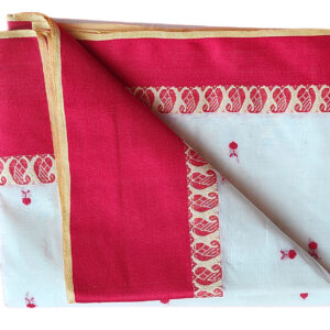 Bengal handloom Saree| Tant | 100% Pure Cotton  | White and Red Colour
