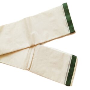 Handloom 100% Pure Cotton Uttaria |White body & Green border | [100 x 47 inch]