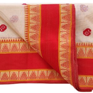 Bengal handloom Saree| Tant | 100% Pure Cotton  | White and Red Colour