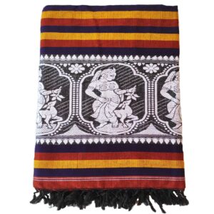RED-YELLOW-BLUE Cotton Design Shawl | Chadar | Knitted Handloom [80 x 38 inch]