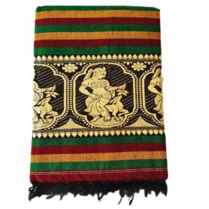 GREEN-YELLOW-MAROON Cotton Design Shawl | Chadar | Knitted Handloom [80 x 38 inch]