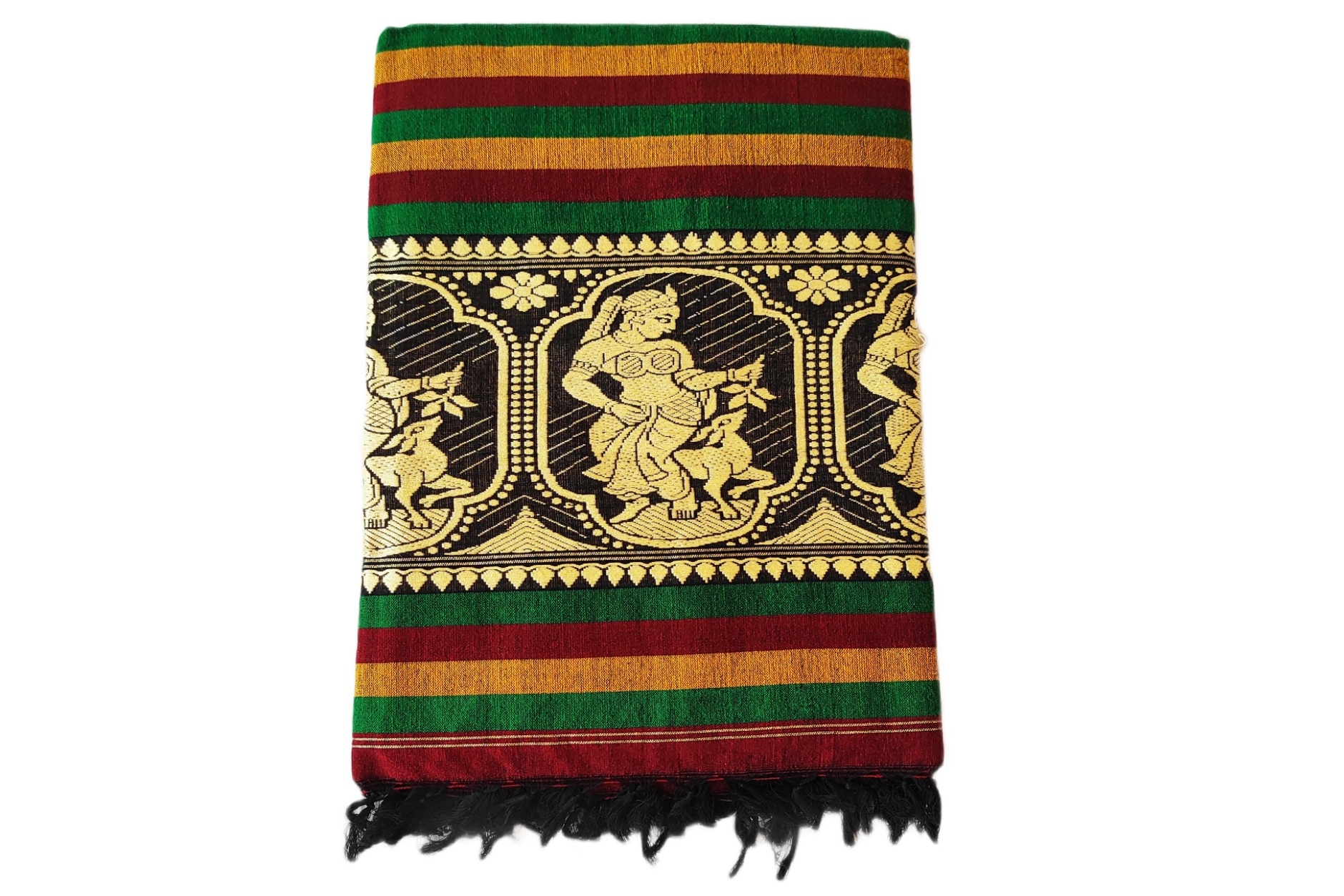 green-yellow-maroon-cotton-design-shawl-chadar-knitted-handloom-80-x-38-inch-2