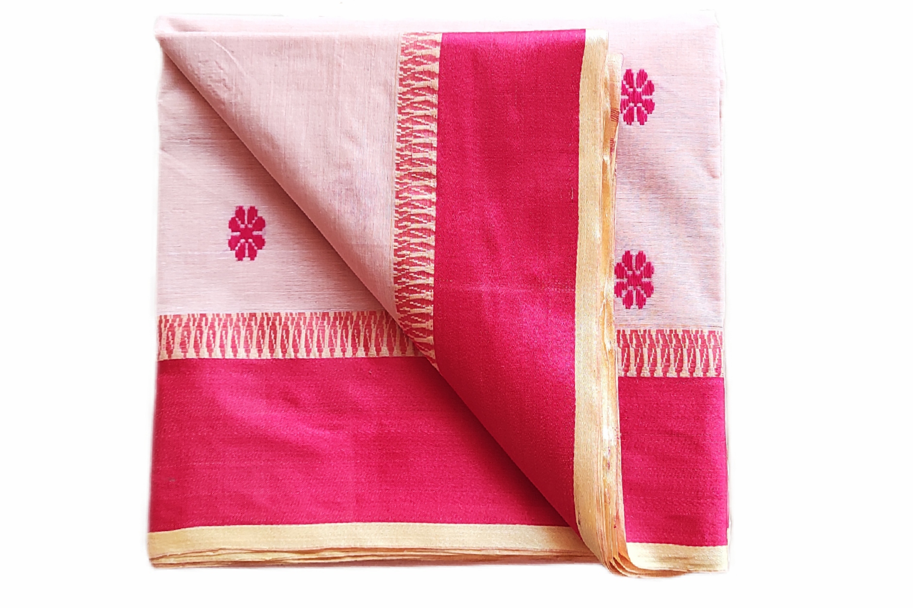 bengal-handloom-saree-tant-100-pure-cotton-light-pink-and-red-colour