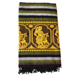 GREEN-BLACK Cotton Design Shawl | Chadar | Knitted Handloom [80 x 38 inch]