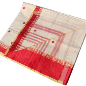 Bengal handloom Saree| Tant | 100% Pure Cotton  | White and Red Colour