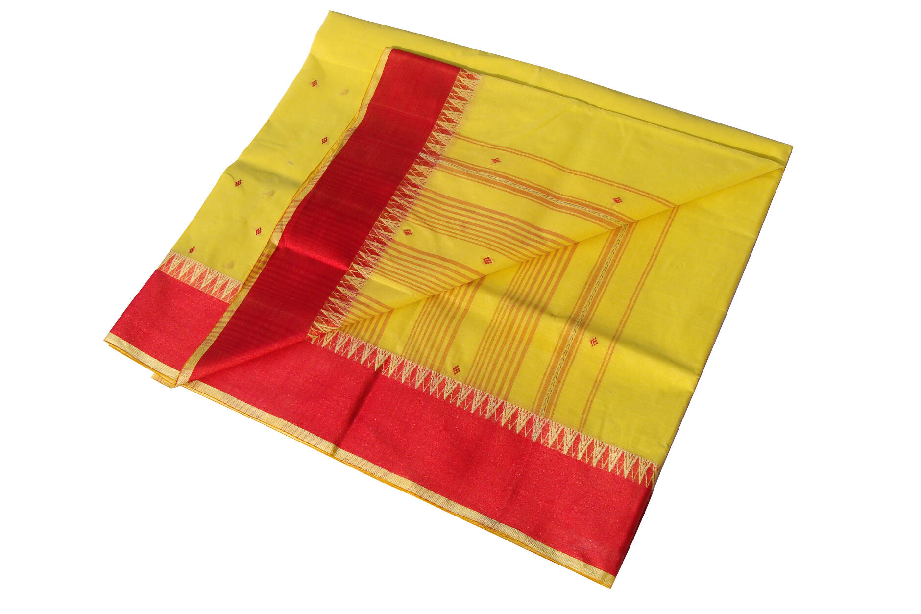 bengal-handloom-saree-tant-100-pure-cotton-yellow-and-red-colour