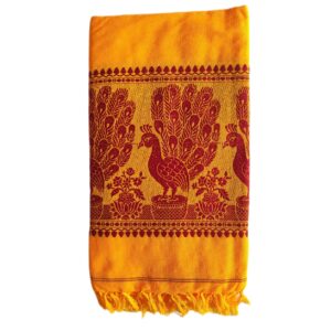 Yellow Cotton Design of Peacock Shawl | Chadar Knitted Handloom [80 x 38 inch]