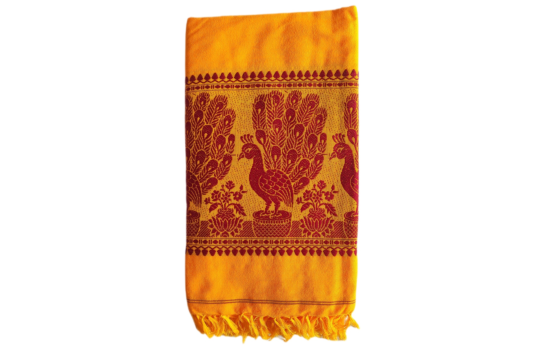 yellow-cotton-design-of-peacock-shawl-chadar-knitted-handloom-80-x-38-inch