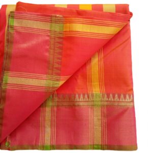 Tant Silk Saree Bengal Handloom| Tant Silk Saree With Blouse Piece | Red, Yellow and Pink Colour