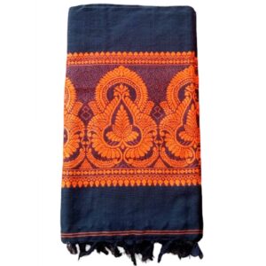 BLACK-ORANGE Cotton Design Shawl | Chadar | Knitted Handloom [80 x 38 inch]