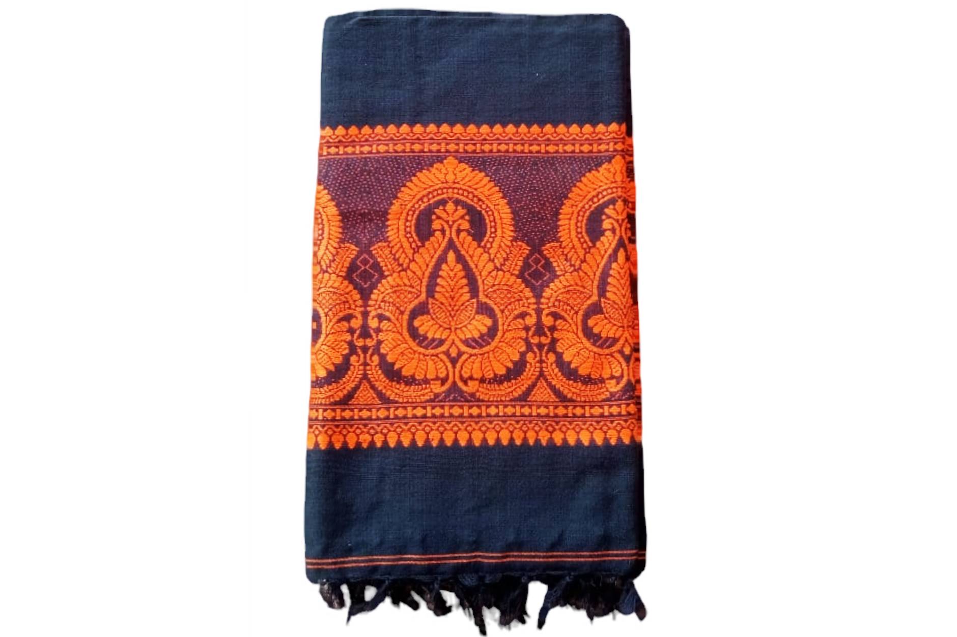 black-orange-cotton-design-shawl-chadar-knitted-handloom-80-x-38-inch