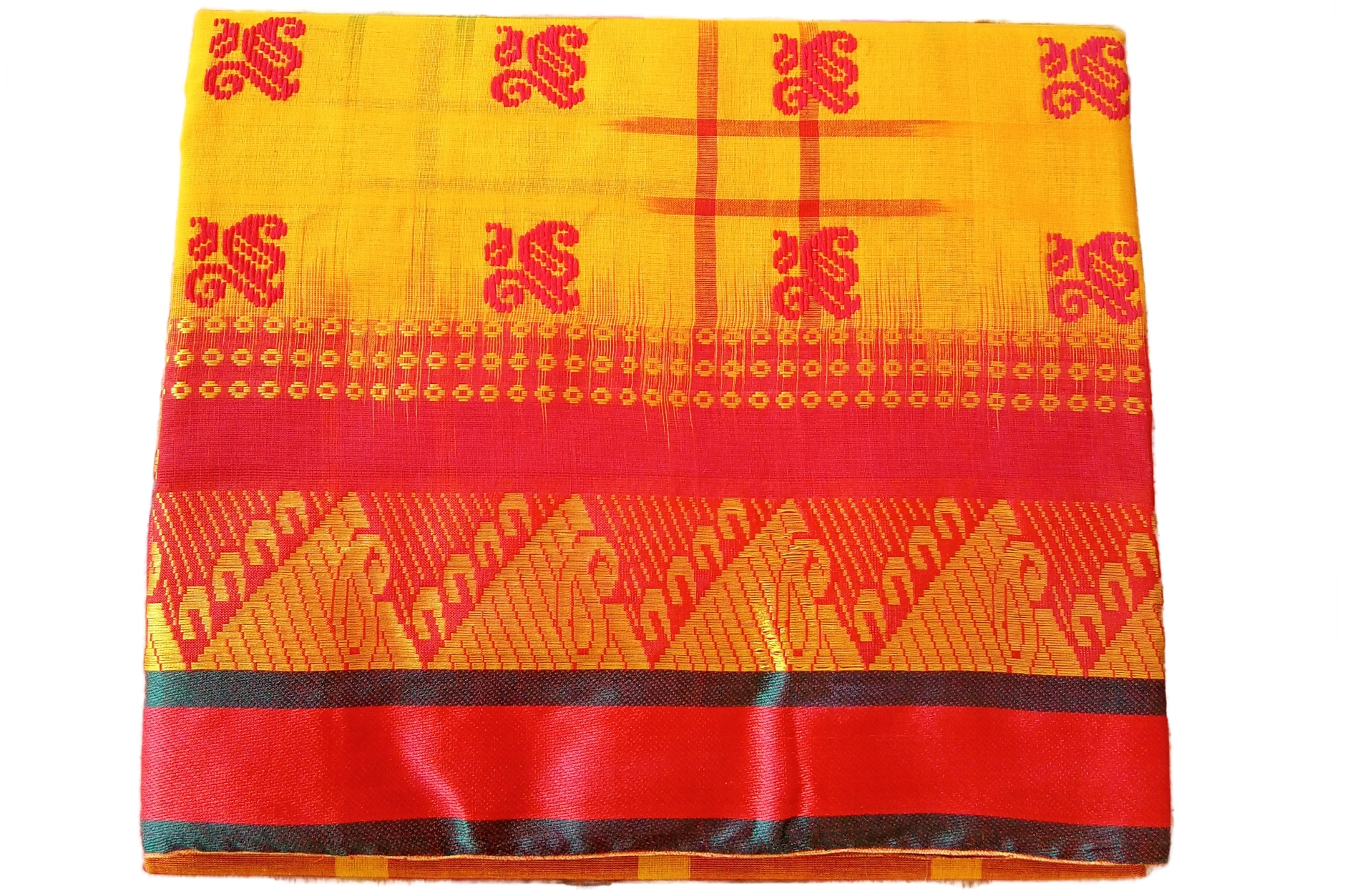 bengal-handloom-saree-tant-100-pure-cotton-red-and-yellow-colour