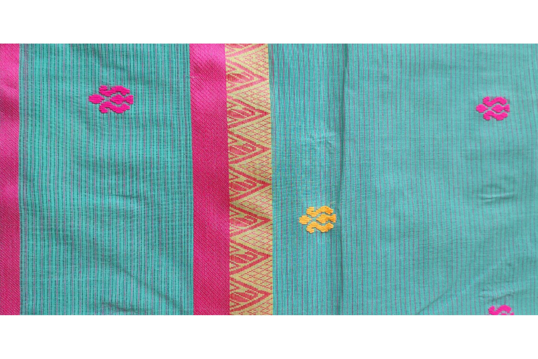 bengal-handloom-saree-tant-100-pure-cotton-emerald-green-and-red-colour
