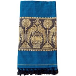 GREEN Cotton Design of Peacock Shawl | Chadar Knitted Handloom [80 x 38 inch]