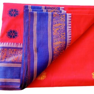 Bengal handloom Saree| Tant | 100% Pure Cotton | Red Cherry Colour and Blue Colour
