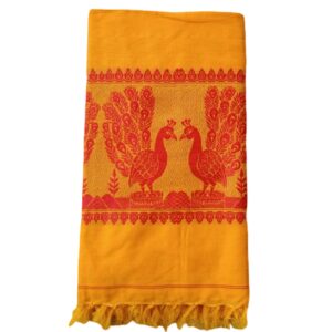 Yellow Cotton Design of Peacock Shawl | Chadar Knitted Handloom [80 x 38 inch]