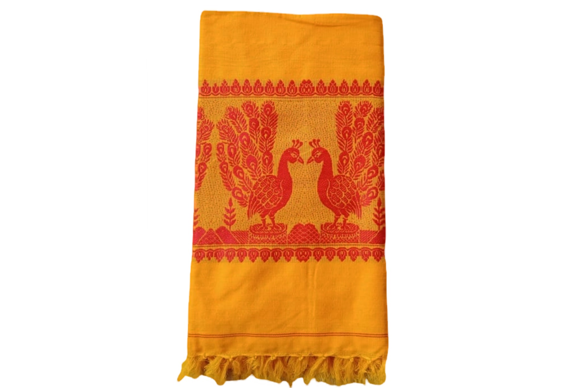 yellow-cotton-design-of-peacock-shawl-chadar-knitted-handloom-80-x-38-inch-4