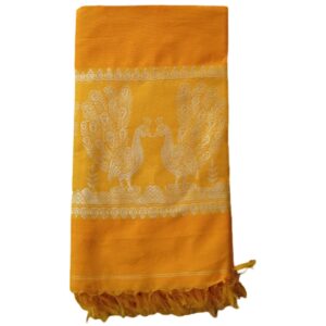 Yellow Cotton Design of Peacock Shawl | Chadar Knitted Handloom [80 x 38 inch]