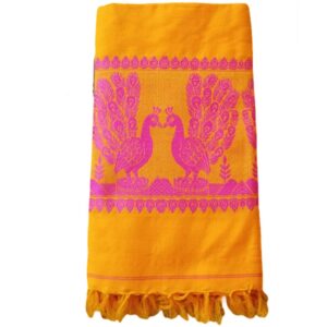 Yellow Cotton Design of Peacock Shawl | Chadar Knitted Handloom [80 x 38 inch]